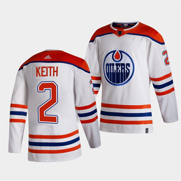 Men's Edmonton Oilers #2 Duncan Keith adidas White 2021 Reverse Retro Jersey